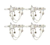 IWOWHERO 4PCS Star Hair Clips: Rhinestone Side Barrettes with Dangle Tassels Charm - Bling Bridal Jewelry for Women Girls Hair Accessories