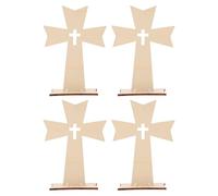 IWOWHERO 4pcs Wooden Prayer Crosses for Christian Home Decor Stable Tabletop Altar Display Multipurpose Religious Christening Decorations Jesus Standing Crucifix Symbols of Faith