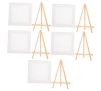 IWOWHERO 5 Sets Mini Easel and Canvas Painting Supplies DIY Art Drawing Tools for Beginners Tabletop Display Stand Small Pine Frame for Oil Painting Craft Projects