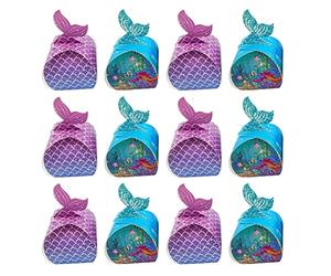 IWOWHERO 50pcs Mermaid Design Candy Boxes Set with Folding Paper Wrapping, Purple Blue and Aqua Colors, Small Storage Containers for Wedding Party Favors and Birthday Treats