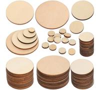 IWOWHERO 525pcs Unfinished Round Wooden Discs 10-50mm Wood Circles for Crafts DIY Art Projects Natural Blank Wood Chips for Decorations and Model Making