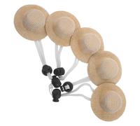 IWOWHERO 5pcs Adjustable Mini Straw Hats for Small Animals and Rabbits with Breathable Linen and Eva Material, Lock Buckle Chin Strap for Travel and Summer Fun in Khaki Colour