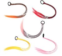 IWOWHERO 5pcs Braid Hair Rope for Children, False Braided Wig Ponytail Natural Look and Long-term Use, Made of Fibre, Suitable for Weddings and Daily Life Style