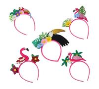 IWOWHERO 5pcs Hawaiian Flamingo Hairband Tropical Luau Headbands with Palm Leaves Coconut Tree Flowers Lightweight Comfortable Beach Party Accessories