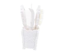 IWOWHERO 5pcs Vintage Mirror Comb Hair Brush Set with Holder for Desktop Storage Detangling Brushes Suitable for All Hair Types Creative Design for Makeup and Jewelry Organization