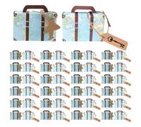 IWOWHERO 60pcs Mini Suitcase Party Favor Box with Tags - World Map Kraft Paper Candy Boxes - Cookie Chocolate Storage for Wedding Party Travel Theme Celebration 3.15x2.17x1.18in