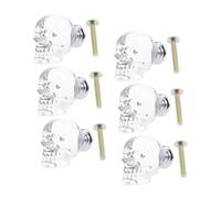 IWOWHERO 6pcs Crystal Skull Cabinet Knobs Screws, Decorative Skeleton Pull Handles for Wardrobe, Drawer, Dresser, and Kitchen Furniture, Glass Closet Door Pulls for Bedroom and Cupboard