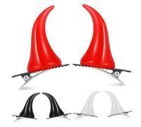 IWOWHERO 6pcs Devil's Horn Hair Accessories Demon Horn Cosplay Goth Tail Decorative Alligator Hair Clips Clip Fangs Queen Resin