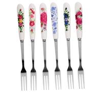 IWOWHERO 6Pcs Multi-Function Small Forks with Ceramic Handles Stainless Steel Two-Tine Dessert and Fruit Forks for Parties Buffet Daily Use Portable