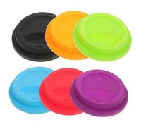 IWOWHERO 6pcs Silicone Cup Covers Food-grade Reusable Leakproof Spill-stopper Lid for Smooth Cups with Anti-spillage Seal Black Blue Green Red Orange Purple