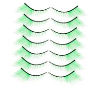 IWOWHERO 7 Pairs Extra Long Green False Eyelashes for Stage Makeup Reusable Dramatic Extension with Unique Irish Design for St Patrick Day Costume Dance Party