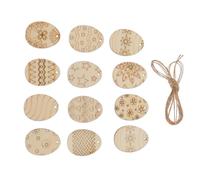 IWOWHERO 75pcs Unfinished Wooden Hanging Tags 40mm Easter Egg Wood Slices DIY Graffiti Craft with Jute String, 3 Packs Easter Party Decoration Supplies Random Style