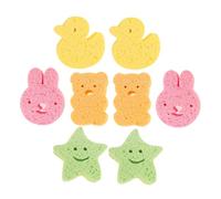 IWOWHERO 8pcs Bath Sponge Set Soft Natural Wood Pulp Sponges for Newborn Gentle Cleansing Multifunctional Shower Scrubber with Cute Animal Designs for Sensitive Skin
