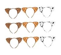 IWOWHERO 9pcs Leopard Print Cat Headband Set Plush Animal Ears Hair Hoop Lightweight Comfortable Fit for Party Cosplay Spa Daily Wear Accessories