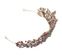 IWOWHERO Baroque Alloy Wedding Crown Headband Black and Red Rhinestones, Bridal Tiara Leaf Headdress for Bride, Party and Ceremony Hair Accessory