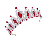IWOWHERO Baroque Crown Tiara Crystals for Brides and Queens, Silver and Red Prom Hair Accessory, Wedding and Birthday Party Headband for Women