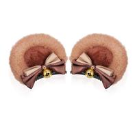IWOWHERO Bear Ears Bow Hair Clips for Women Cute Anime Cosplay Accessories with Secure Grip Festival Party Headwear for Birthday Halloween Christmas in Camel Brown