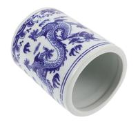 IWOWHERO Blue and White Porcelain Ceramic Utensil Holder with Dragon Pattern, Small Round Chopstick and Spoon Storage Bucket for Kitchen Countertop Organization