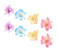 IWOWHERO Boho Orchid Flower Hair Clips 8pcs Set - Dual-Color Blue, Light Purple, Rose Red Pink Floral Barrettes for Beach Vacation, Wedding, and Tropical Party Hair Accessories