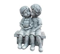 IWOWHERO Boy Girl Kiss Statue Kissing Garden Decoration Resin Child Seated Statue Romantic Resin Boy Girl Figurine
