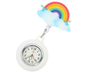 IWOWHERO Boys and Girls's Watch Retractable Fob Watch with Silicone Cover Waterproof Rainbow Pattern Design Easy Viewing for Nurses and Women