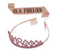 IWOWHERO Bridal Tiara Birthday Sash for Women 18th Birthday Party Accessory Set of Crown and Belt Hot Stamping Etiquette Party Decoration