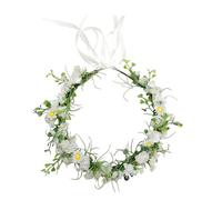 IWOWHERO Bride Flower Headband for Wedding Elegant Floral Headpiece Daisy and Breath Design for Brides and Bridesmaids for Beach Parties and Ceremonies