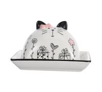 IWOWHERO Cat Cartoon Ceramic Butter Dish with Lid Butter Keeper for Kitchens Smooth Practical Cheese Box for Home Use