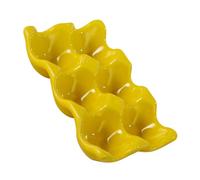 IWOWHERO Ceramic Egg Tray Holder for Fridge Kitchen Environment-friendly Odorless Egg Container with Smooth Edges Stylish Storage Dish for Hard-boiled and Appetizers Yellow Rack Organizer