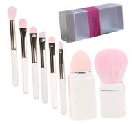 IWOWHERO Compact Portable Makeup Brush Set for Travel Mini Retractable Blush and Eyeshadow Brushes in Coconut Milk White with PVC Case for Professional Use