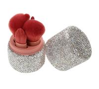 IWOWHERO Compact Travel Makeup Brush Set with Bling Holder Portable Loose Powder Foundation Lip Brushes Dustproof Lid for Home Beauty Maintenance