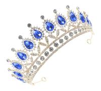 IWOWHERO Crown and Loose Diamond Zircon Alloy Blue Delicate Headband Embellished with Jewel Scroll, High Toughness Copper Claw Hair Accessory for Brides and Bridesmaids at Weddings