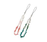 IWOWHERO Crystal Gemstone Phone Lanyard Keychain for Women, Anti-skid Decorative Phone Charm with Natural Red and Turquoise Green Stone Fragments, Stylish Mobile Accessory for Travel and Everyday Use