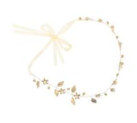 IWOWHERO Crystal Leaves Wedding Headband Bridal Hair Crown with Gold and White Organza Sparkly Tiara Hairband for Brides and Elegant Leaf Design Wreath for Weddings and Parties