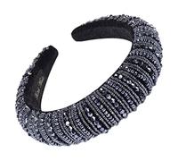 IWOWHERO Dark Blue Crystal Headband Stylish Broadside Hair Hoop with Delicate Beaded Design Glittering Wedding and Party Hair Accessory for Women and Chic Thick Hairband for Bridesmaids and