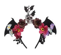 IWOWHERO Day Dead Headband with Skull Bat Wings Mexican Flower Crown for Women Halloween Costume Accessories Photo Props Cosplay Stage Show