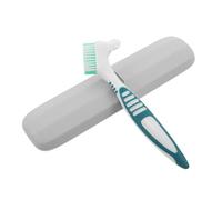IWOWHERO Denture Cleaning Brush Kit with Carrying Case, Professional Retainer Toothbrush Travel Set for Braces Maintenance and Storage, Green Toothbrush with Blue-Gray Holder for Home and