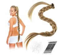 IWOWHERO DIY Braided Ponytail Extension with 100Pcs White Rubber Bands and 10Pcs Black Hair Pins Synthetic Hair Piece Easy to Wear High Temperature Silk Party and Dating
