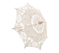 IWOWHERO Elegant Cotton Fabric Wedding Parasol Umbrella Intricate Lace Embroidery Design Lightweight Large Coverage Bridal Umbrella and Photography Prop