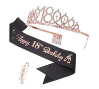IWOWHERO Elegant Rhinestone Headband and Birthday Tiara for Girls Unique Sash Decoration for Birthday Celebrations Dazzling Crown and Comfortable Wear for Memorable Moments