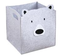 IWOWHERO Felt Storage Basket for Nursery with Grey Bear Design, Large Capacity Fabric Laundry Basket and Organizer Bin, Clothes and Sundries Storage Container for Room