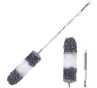 IWOWHERO Flexible Microfiber Duster with 1.4M Extension Pole and Round Hook, White-Grey Long Reach Ceiling Fan Cleaner for High Ceilings, Gaps, and Under Furniture Dust Removal Random Style