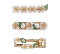 IWOWHERO Flower Girl Hair Clips Set Alloy and Synthesis Material 3pcs with Green Leaf Design Decorative and Stylish Hair Accessories Random Color for Women’s Party Or Everyday Wear