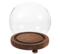 IWOWHERO Glass Cloche Dome with Wood Base 12cm Ball-shaped Display Case Bell Jar for Preserved Flowers Dustproof Micro Landscape Decorative Ornament for Home Garden