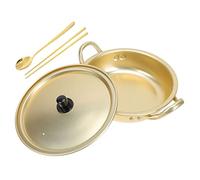 IWOWHERO Gold Ramen Pot Aluminum Instant Noodle Cooker with Spoon and Chopsticks Non-Rust Korean Seafood Soup Stewing Cooking Cookware for Kitchen