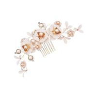 IWOWHERO Handmade Rhinestone Pearl Floral Hair Comb Bridal Wedding Hair Accessory for Women Elegant Golden Decorative Headdress for Hanfu and Special Occasions