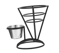 IWOWHERO Iron Frying Food Basket with Stainless Steel Sauce Cup Cone-Shaped Fry Holder for Snacks Serving French Fries at Home Restaurants Cafes