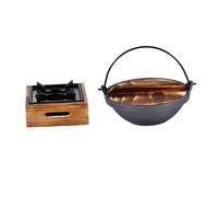 IWOWHERO Japanese-style Cast Iron Sukiyaki Pot Non-stick Stockpot with Small Aluminum Furnace for Outdoor Camping and Home Cooking Fast Heat Conduction and Portable