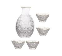 IWOWHERO Japanese Style Glass Sake Pot with Wine Cups Transparent Delicate Wine Holders for Sake Drinking Safe Glassware for Home Restaurant Tea House Random Color