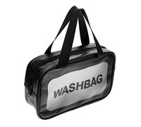 IWOWHERO Large Black Transparent Frosted PVC Makeup Bag Spacious Travel Cosmetic Storage Pouch for Personal Care Accessories Portable Wash and Bath Organizer for Women